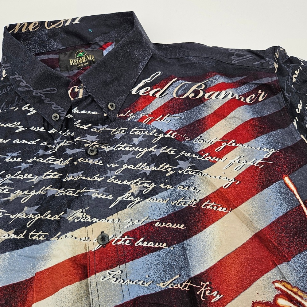 Red‎ Head Mens Patriotic Statue of Liberty Flag Fireworks Button Up Shirt XL - Picture 3 of 10